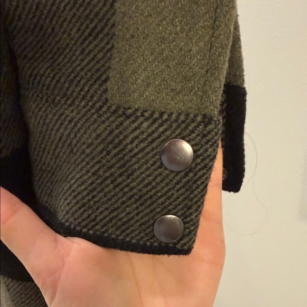 BB Dakota Olive & Black Plaid Snap-Front Pea Coat - Picture 4 of 10